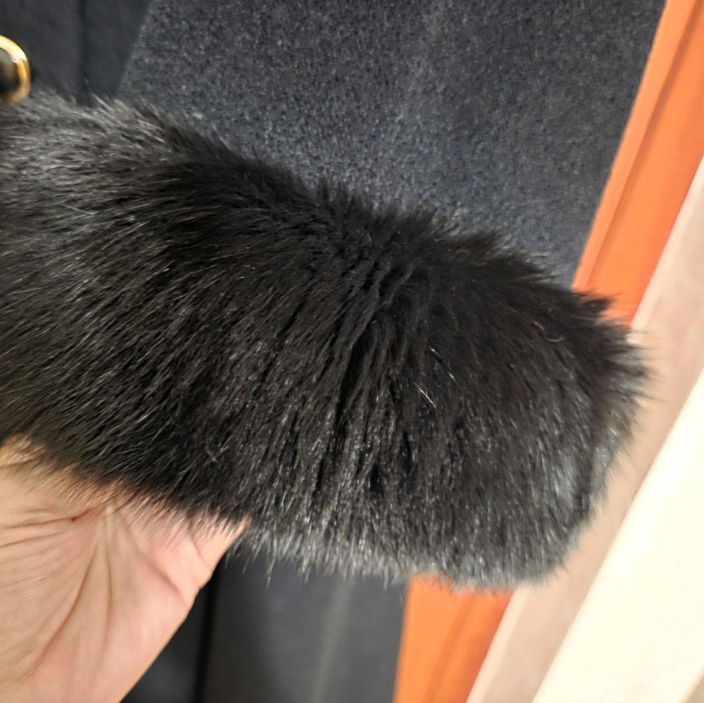 Cinzia Rocca By Rodel Black Winter Wool Coat w Fox Fur Trim Cuffs IT46/ US 16 - Picture 8 of 17